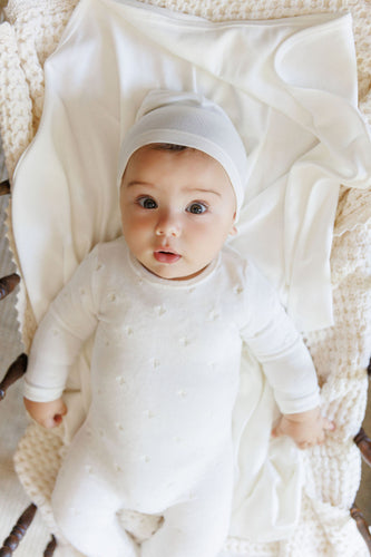 Ely's & Co Velour Embroidered Floral Collection Footie And Beanie - Ivory Boys