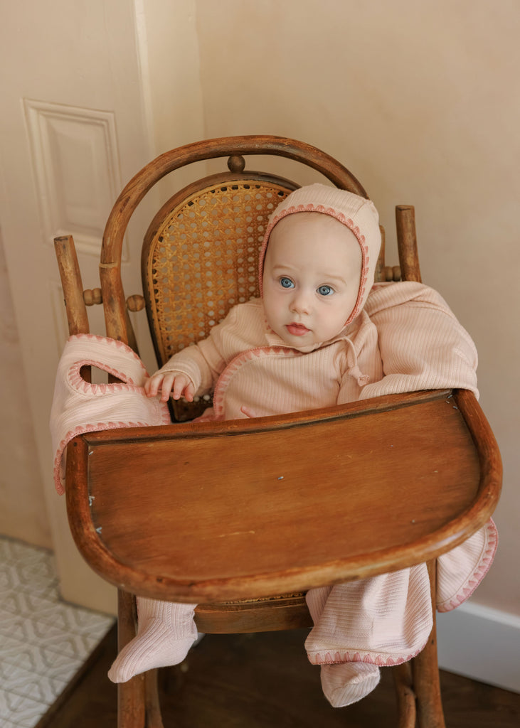 Ely's & Co Whip Stitch Collection Footie And Bonnet - Pink