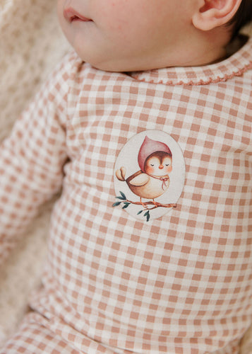 Ely's & Co Jersey Cotton Owl Gingham Collection Footie - Mauve