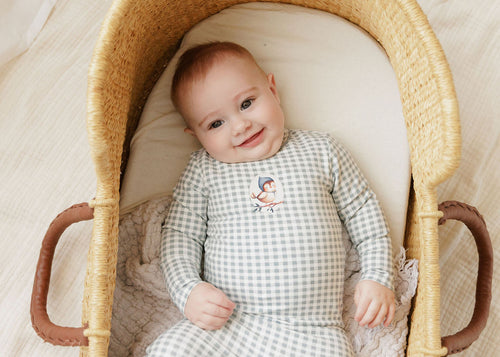 Ely's & Co Jersey Cotton Owl Gingham Collection Footie - Blue