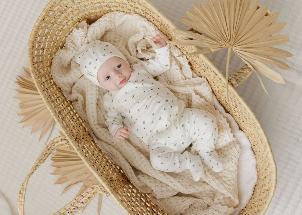 Ely's & Co Ribbed Printed Palm Collection Footie And Beanie - Ivory