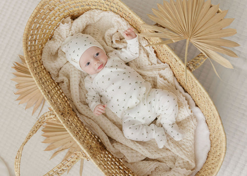 Ely's & Co Ribbed Printed Palm Collection Footie And Beanie - Ivory