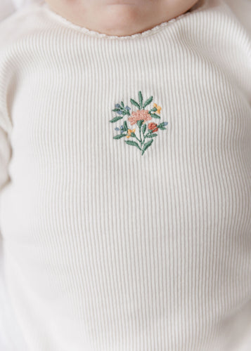 Ely's & Co Ribbed Floral Embroidered Collection Footie And Beanie - Ivory