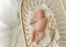 Load image into Gallery viewer, Ely's &amp; Co Velour Embroidered Floral Collection Footie And Beanie - Pink