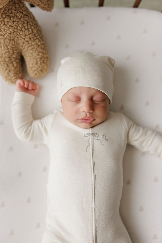 Ely's & Co Bird Seam Collection Footie And Beanie - Cream/Charcoal