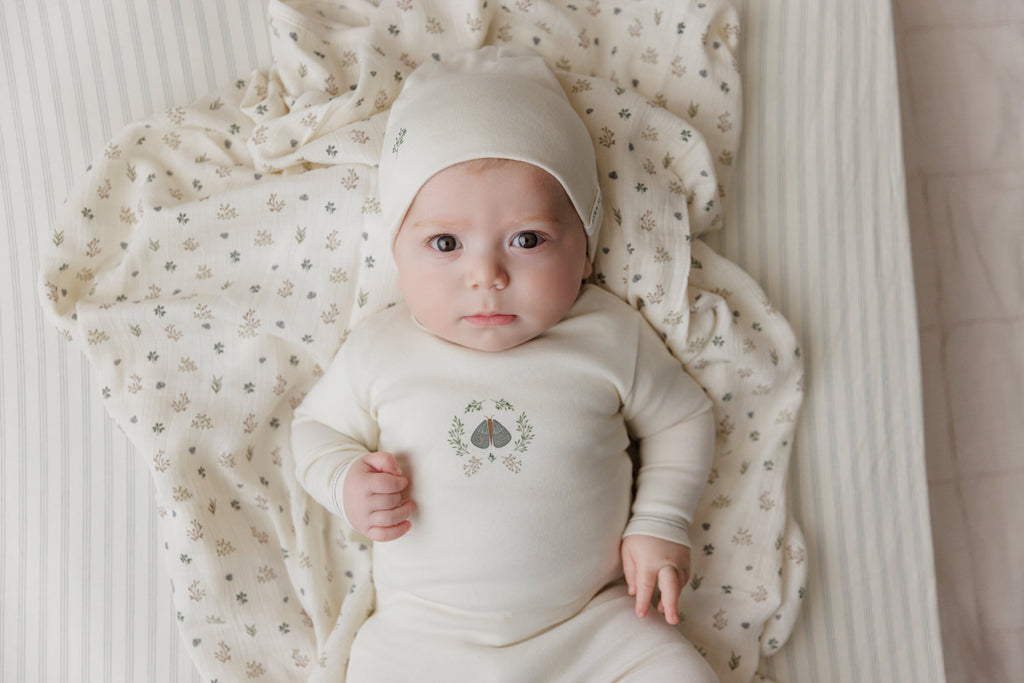 Ely's & Co Garden Floral Center Collection Footie & Beanie - Ivory Boy