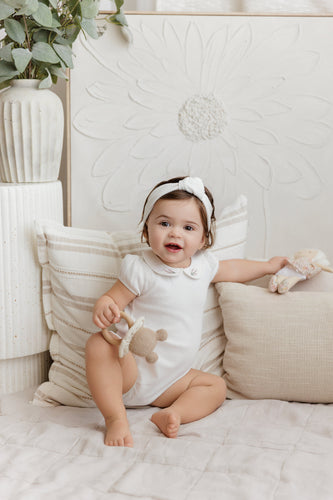 Ely's & Co  Organic Embroidered Collar Collection 2PC Set - Ivory Heather