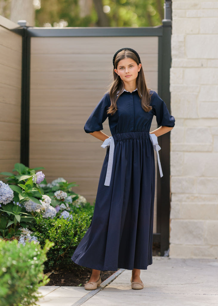 Velvette Label Navy Side Tie Midi