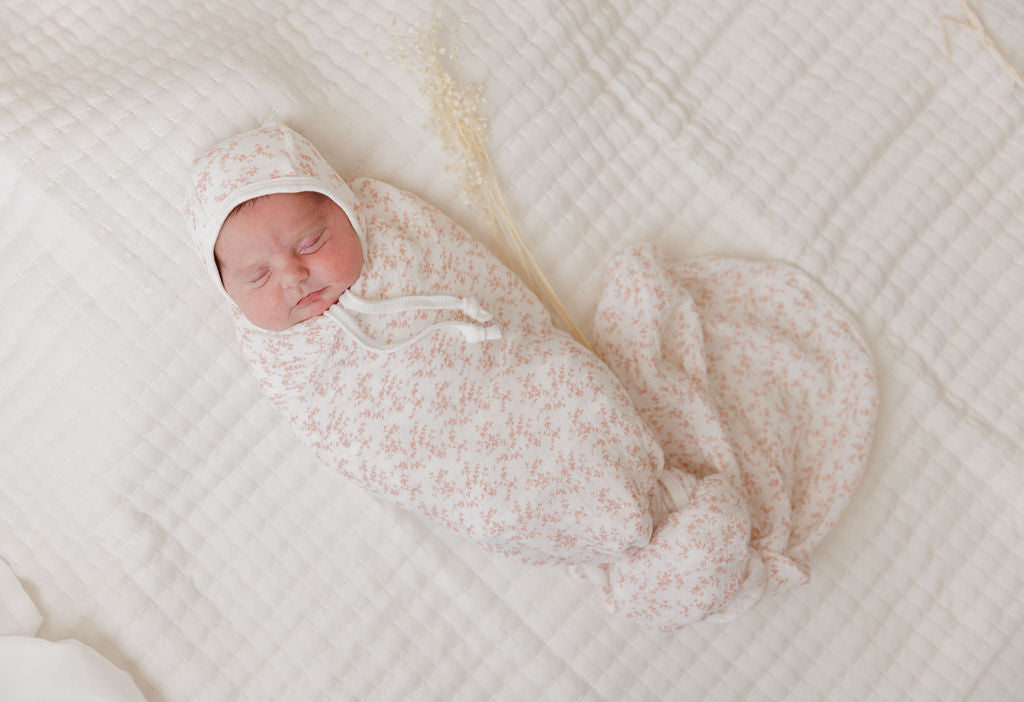 Ely's & Co Velour Vine Pattern Layette Set - Pink on Ivory