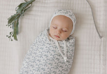 Load image into Gallery viewer, Ely&#39;s &amp; Co Velour Vine Pattern Collection Footie &amp; Bonnet - Blue on Ivory