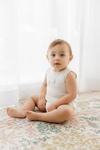 Load image into Gallery viewer, Ely's &amp; Co Cotton Cross Stitch Duckling Collection Romper - Ivory/Blue