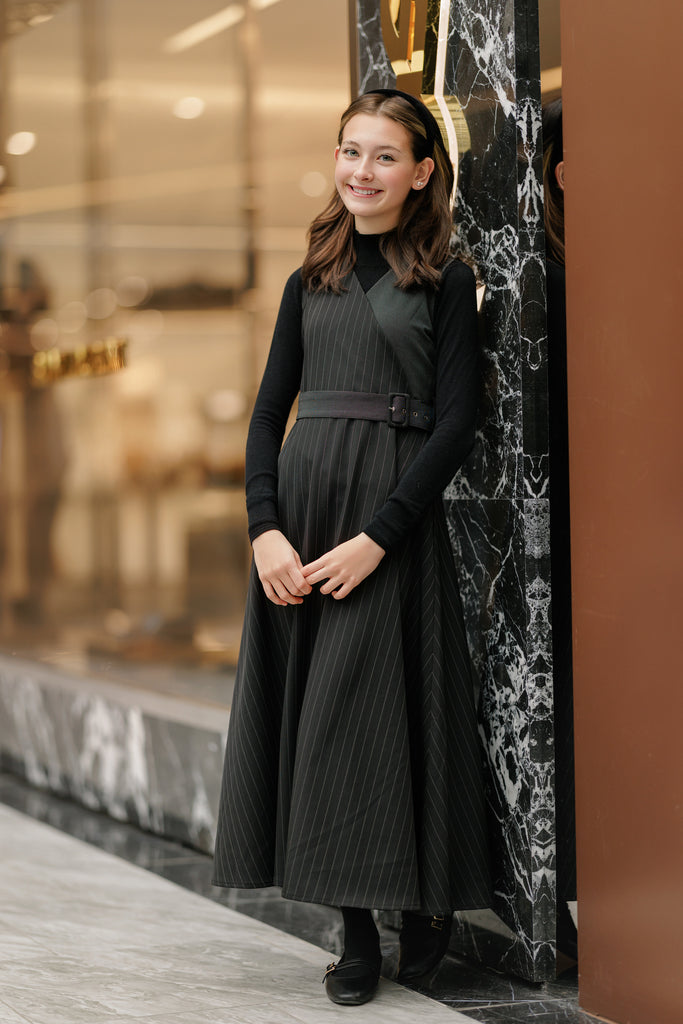 Velvette Label Pinstripe Wrap Jumper