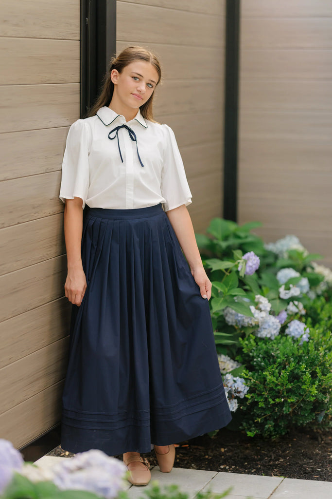 Velvette Label Navy Pleated Midi Skirt