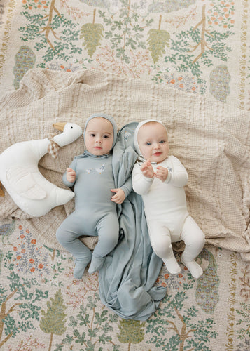 Ely's & Co Cotton Cross Stitch Duckling Collection Layette Set - Ivory/Blue