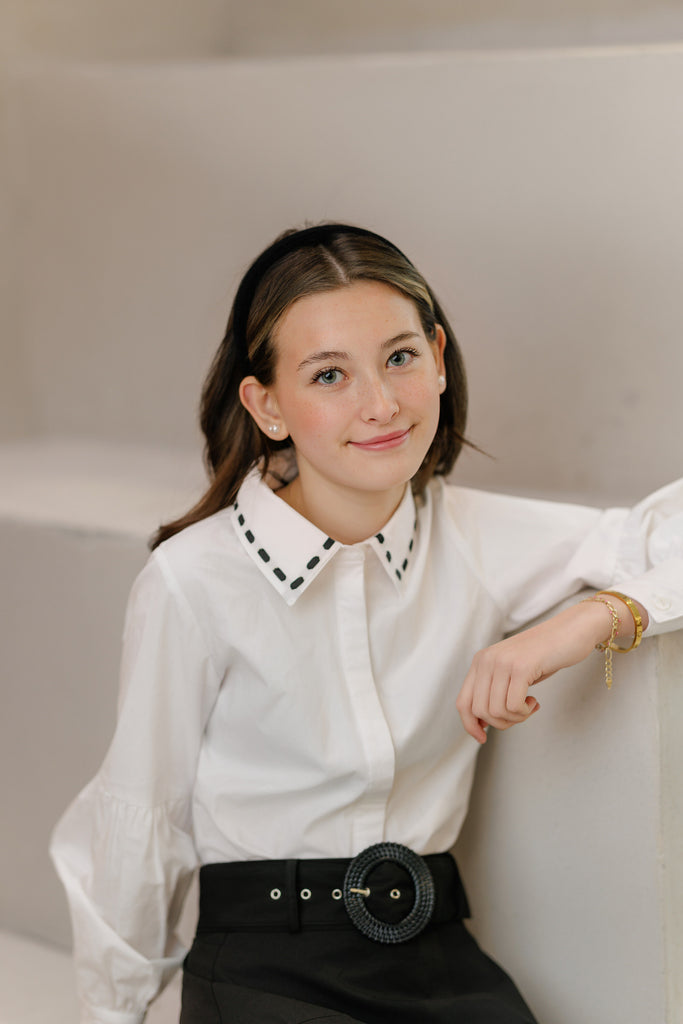 Velvette Label Ribbon Stitch Shirt - White