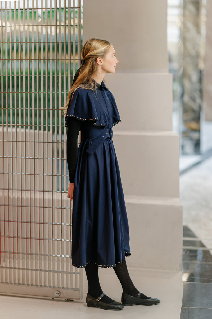 Velvette Label Navy Scallop Trim Midi