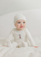 Load image into Gallery viewer, Aurora Cotton Cross Stitch Lighthouse Collection Footie And Beanie - Ivory/Blue