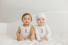 Load image into Gallery viewer, Aurora Cotton Cross Stitch Lighthouse Collection Footie And Beanie - Ivory/Blue