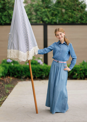 Velvette Label Denim Elastic Belt Maxi Skirt