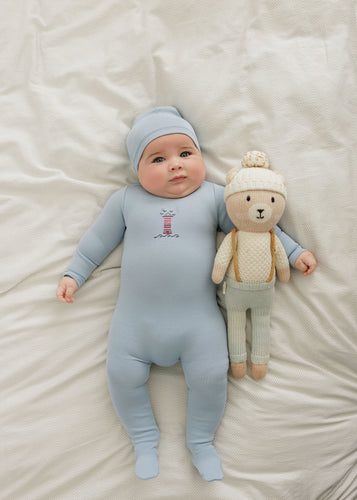 Aurora Cotton Cross Stitch Lighthouse Collection Footie - Blue