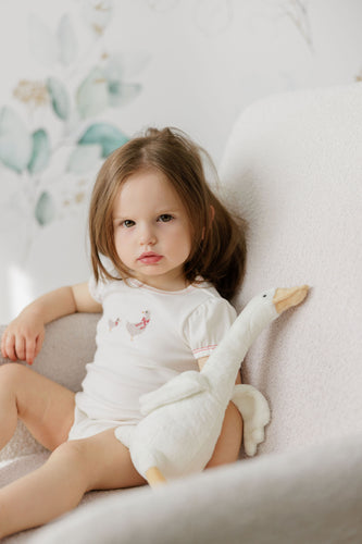 Ely's & Co Cotton Cross Stitch Duckling Collection Romper - Ivory/Pink