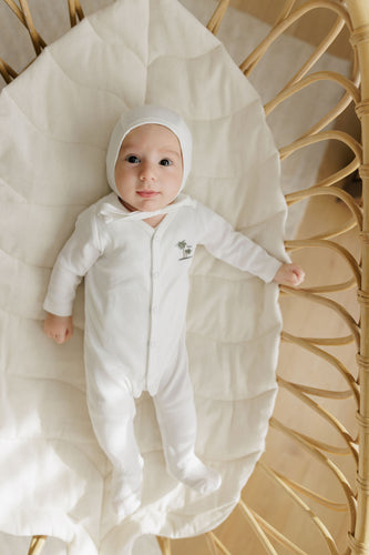 Ely's & Co Ribbed Palm Embroidered Collection Footie And Bonnet - Ivory