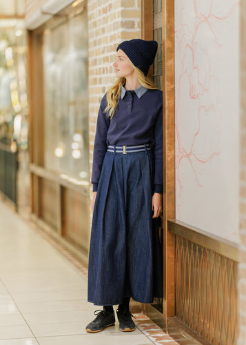 Velvette Label Denim Elastic Belt Skirt