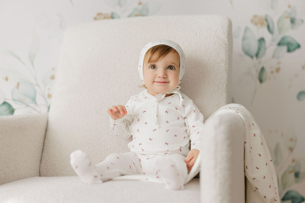 Aurora Bow Pattern Collection Layette Set - Ivory/Red