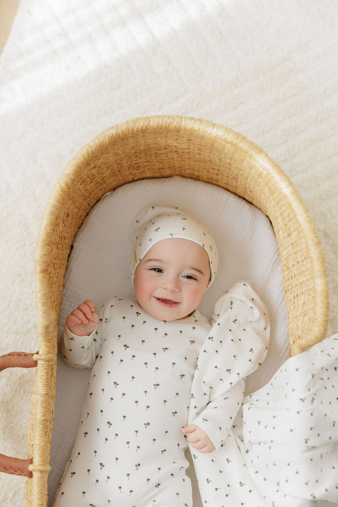 Ely's & Co Ribbed Printed Palm Collection Footie And Beanie - Ivory