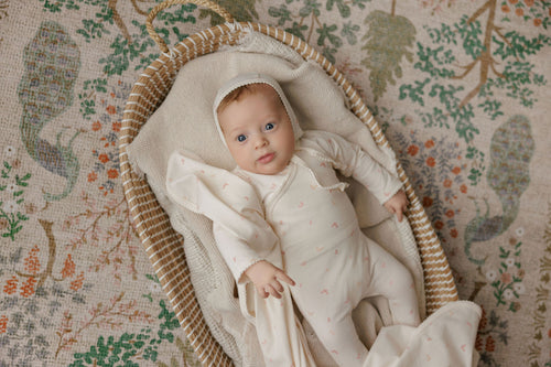 Aurora Jersey Cotton Butterfly Collection Footie And Bonnet - Ivory/Pink