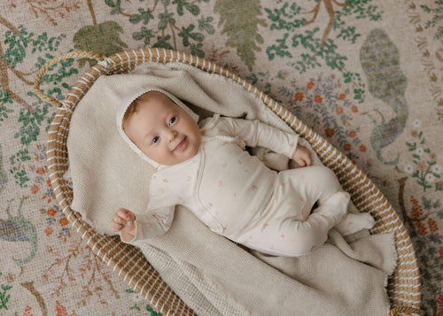 Aurora Jersey Cotton Butterfly Collection Footie And Bonnet - Ivory/Pink