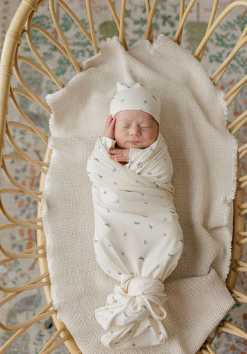 Aurora Jersey Cotton Dragonfly Collection Layette Set - Ivory/Blue