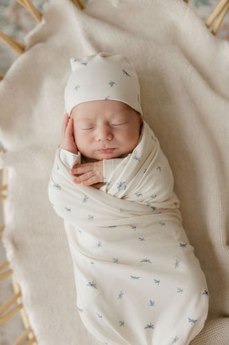 Aurora Jersey Cotton Dragonfly Collection Layette Set - Ivory/Blue