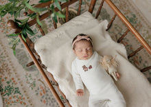 Load image into Gallery viewer, Aurora Embroidered Bear Collection Girls Footie And Beanie - Ivory