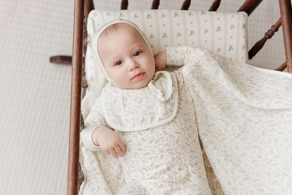 Ely's & Co Vine Collection Footie And Bonnet - Ivory/Sage