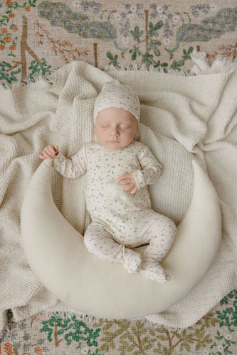 Aurora Floral Rib Collection Footie And Beanie - Ivory/ Blue