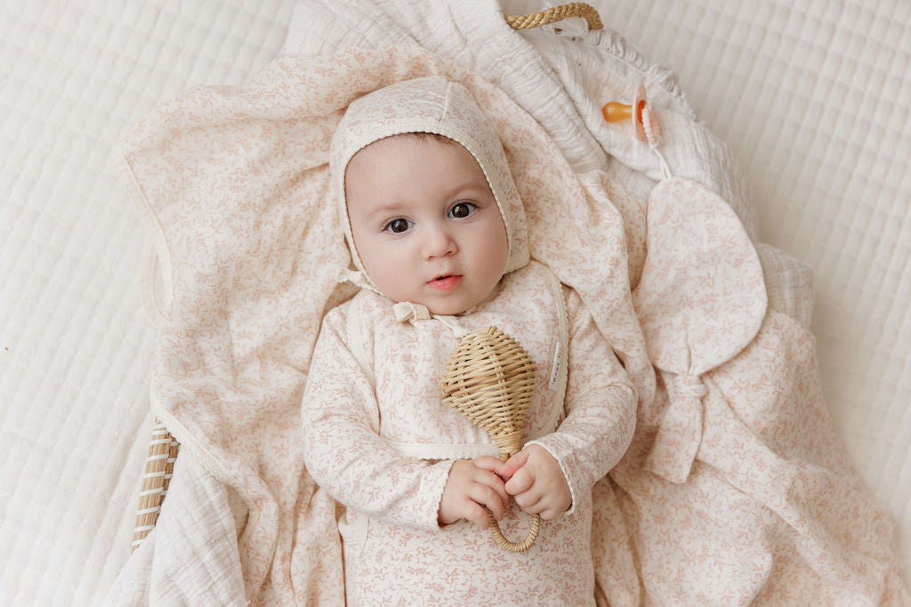 Ely's & Co Vine Collection Footie And Bonnet - Ivory/Pink
