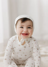 Load image into Gallery viewer, Aurora Jersey Cotton Floral Print Collection Footie And Bonnet - Ivory/Pink