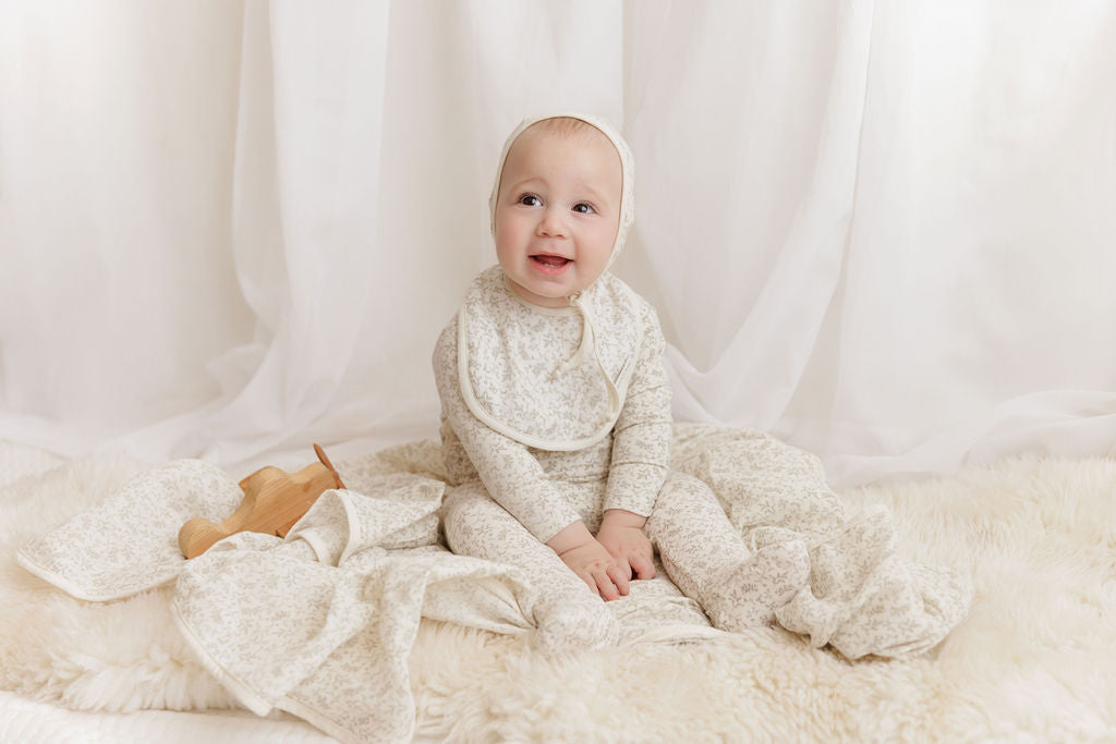 Ely's & Co Vine Collection Footie And Bonnet - Ivory/Sage