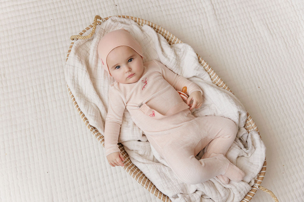 Ely's & Co Velour Stripe Collection Footie And Beanie - Light Pink