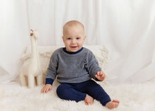 Load image into Gallery viewer, Ely's &amp; Co Velour Stripe Collection Lounge Set - Dark Blue