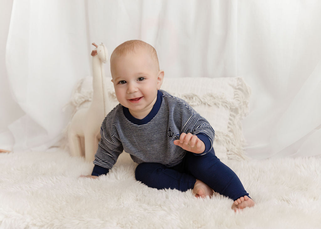 Ely's & Co Velour Stripe Collection Lounge Set - Dark Blue