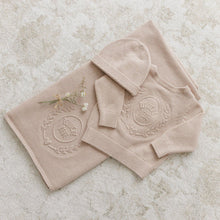 Load image into Gallery viewer, Peluche Embossed Reversible Cardigan + Beanie Set – Taupe