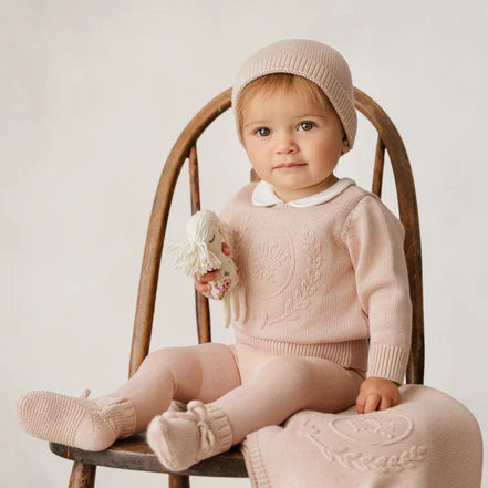 Peluche Embossed Reversible Cardigan + Beanie Set – Rose