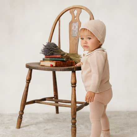Peluche Embossed Reversible Cardigan + Beanie Set – Rose