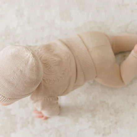 Peluche Embossed Reversible Cardigan + Beanie Set – Taupe