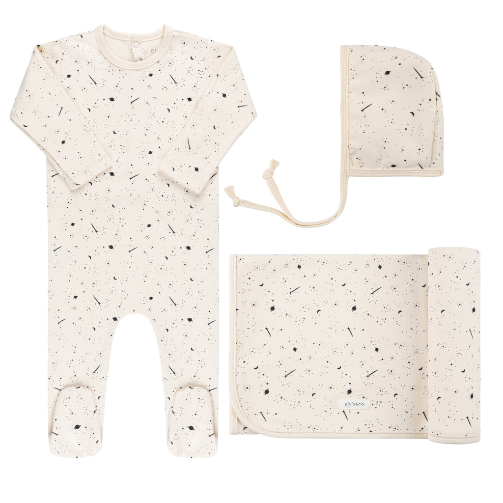 Ely's & Co Brushed Cotton-Celestial Collection Set - Navy on Cream