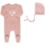 Ely's & Co Velour Celestial Footie & Bonnet -  Dusty Pink