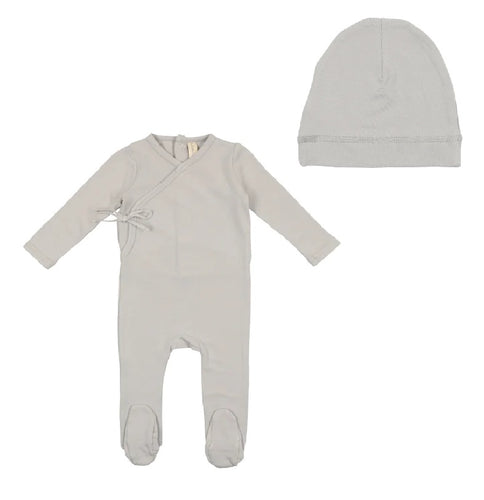 Lil Legs Pale Blue Brushed Cotton Wrapover Footie & Hat