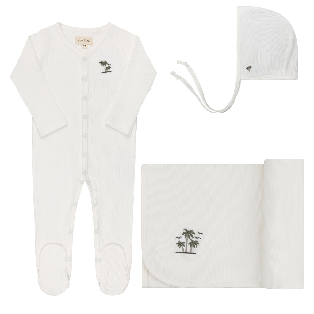 Ely's & Co Ribbed Palm Embroidered Collection Layette Set - Ivory